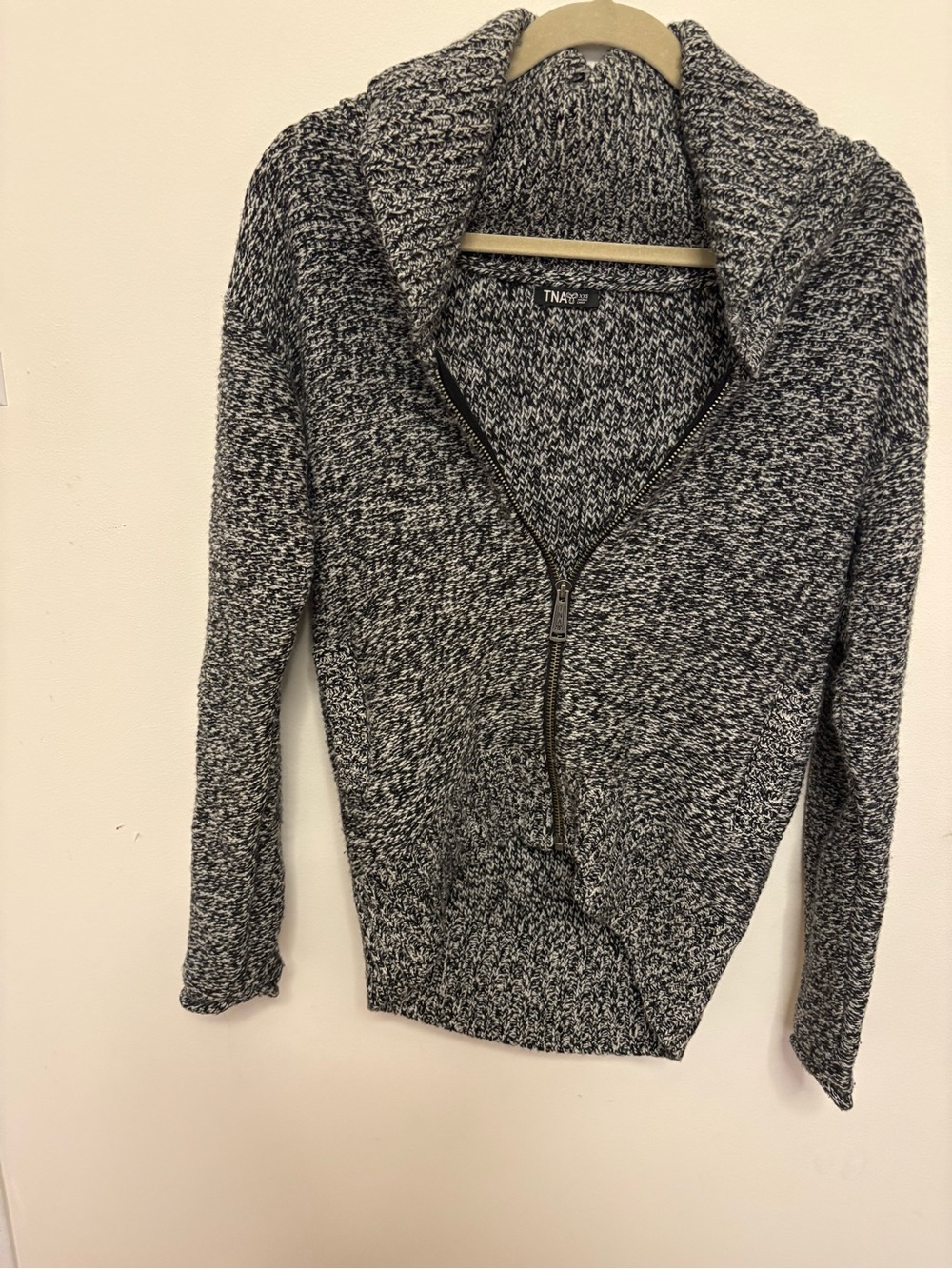 Aritzia TNA Telluride Wool Zipper Cardigan Sweater Grey Women’s XXS shawl collar